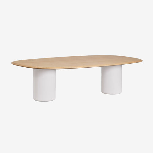 Table à manger ovale en MDF et ciment Lysander Marron Chêne Blanc 270 x 110 cm