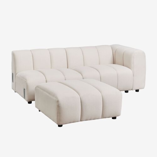Canapé d'angle droit modulable 2 pièces et pouf en tissu bouclé Eliot