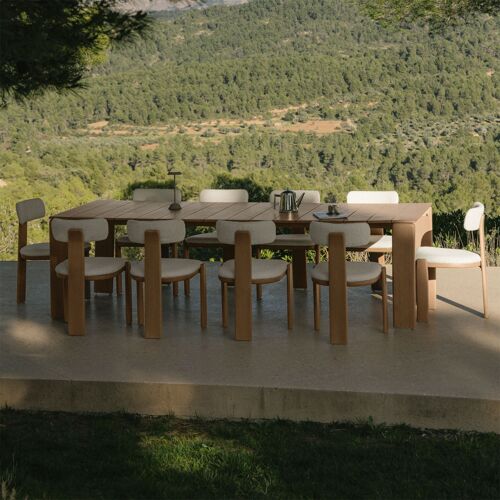 Set De Table Rectangulaire 270 X 105 Cm Kandroa Et 10 Chaises De Jardin En Bois D'acacia Et Tissu Bouclé Malta Acacia Marron Clair
