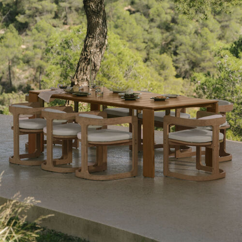 Set De Table Rectangulaire 220 X 100 Cm Kandroa Et 8 Chaises De Jardin En Bois D'eucalyptus Selira Acacia Marron Clair