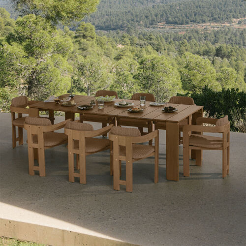 Set De Table Rectangulaire 220 X 100 Cm Kandroa Et 8 Chaises De Jardin En Bois D'acacia Et Rotin Synthétique Ginara Acacia Marron Clair