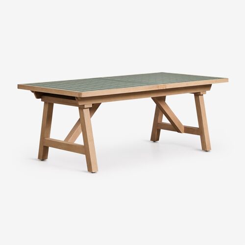 Table à manger rectangulaire extensible en bois d'acacia Dubai 200-260-320x100 cm Vert Foncé