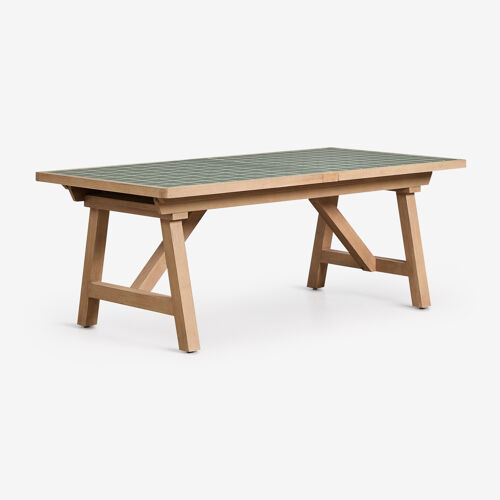 Table à manger rectangulaire extensible en bois d'acacia Dubai 200-260-320x100 cm Vert Foncé