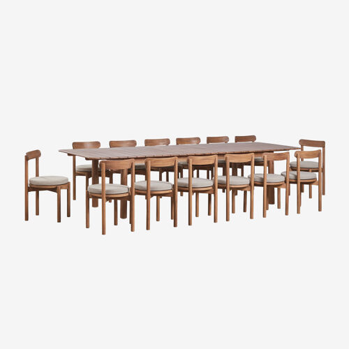 Set De Table Rectangulaire Extensible Duala 250-310x105 Cm Et 14 Chaises De Jardin En Bois D'acacia Nualis Brun Acacia