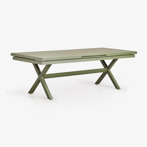 Table de salle à manger rectangulaire extensible en aluminium Karena Vert Olive Intense 240 - 300 x 100 cm