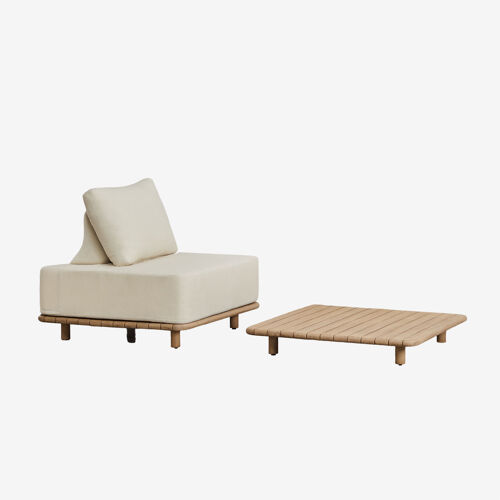 Ensemble de salon avec fauteuil et table basse carrée 95x95 cm en acacia Portet Acacia Marron Clair