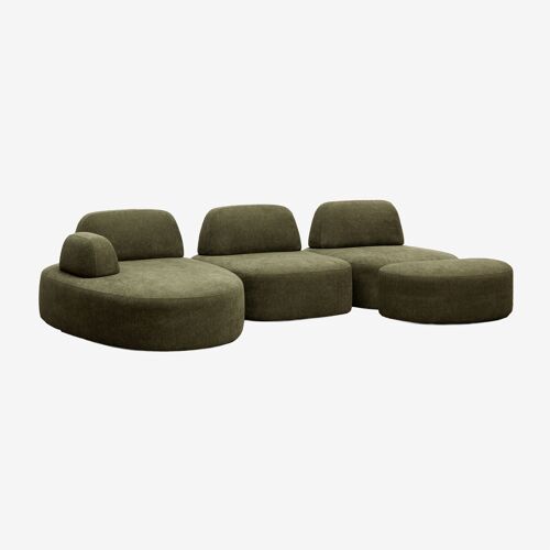 Canapé modulaire avec méridienne gauche 3 pièces et pouf rembourré Giorgia