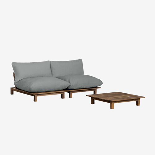 Ensemble de salon avec canapé inclinable modulable 2 pièces et table basse en bois d'acacia Brina Gris Anthracite
