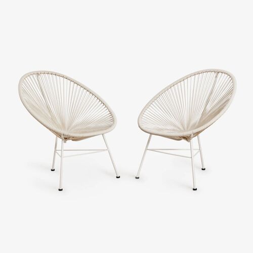 Pack de 2 fauteuils en acier et rotin synthétique New Acapulco Tapioca Beige