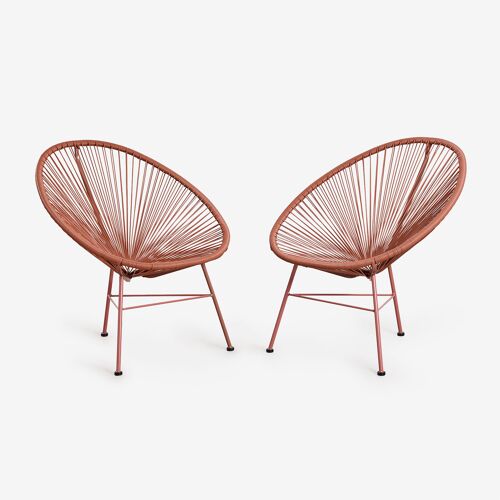 Pack de 2 fauteuils en acier et rotin synthétique New Acapulco Rouge Tuile