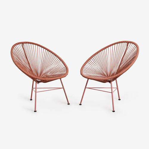 Pack De 2 Fauteuils De Jardin En Acier Et Rotin Synthétique New Acapulco Rouge Tuile