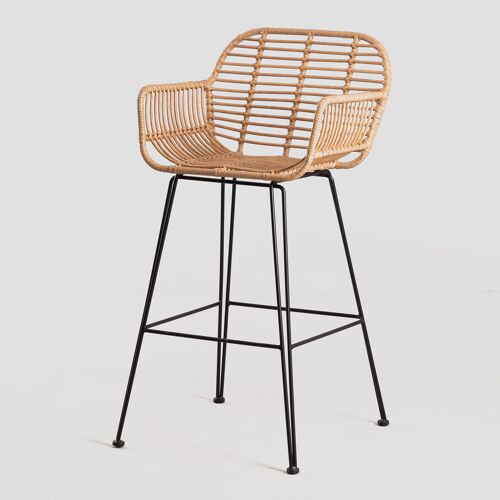 Pack De 4 Tabourets Hauts De Jardin En Rotin Synthétique Eska Noir ¿75 Cm