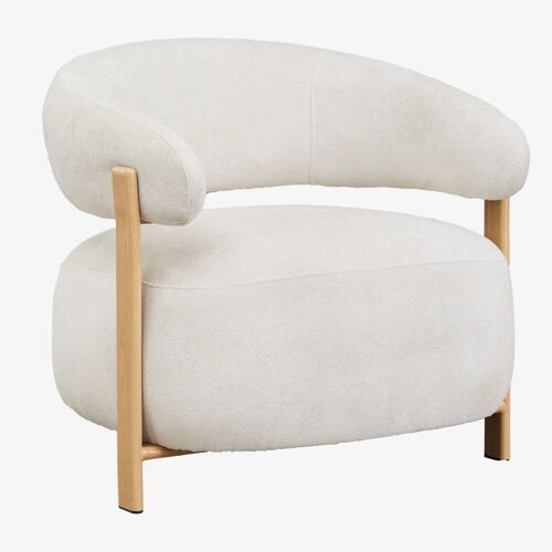Fauteuil en tissu chenille et fer Jolie Marron Bois Naturel