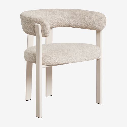 Chaise de salle à manger avec accoudoirs, tapissée et en fer Jolie Blanc Gardenia