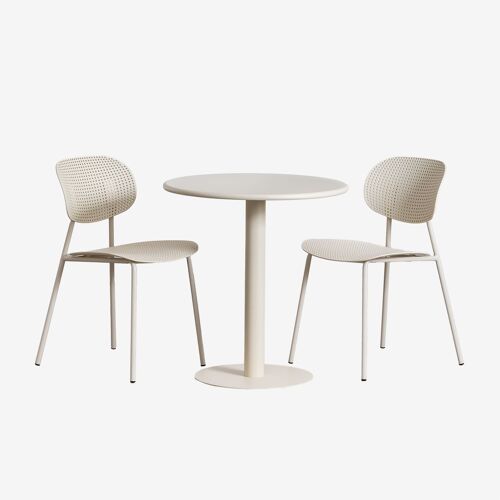 Ensemble Table Ronde Ø70 Cm Mizzi Et 2 Chaises De Jardin En Polypropylène Et Fer Tupah Tapioca Beige