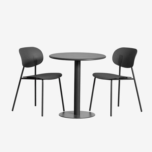 Ensemble Table Ronde Ø70 Cm Mizzi Et 2 Chaises De Jardin En Polypropylène Et Fer Tupah Gris Graphite