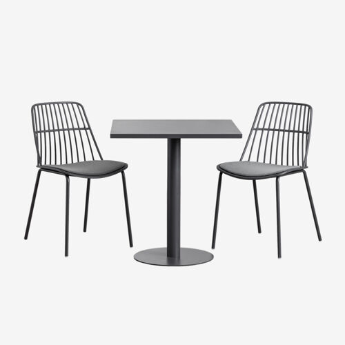 Ensemble Table Carrée Mizzi 70x70 Cm Et 2 Chaises De Jardin Maeba Gris Graphite