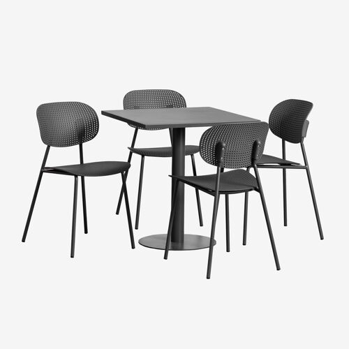 Ensemble Table Carrée 70x70 Cm Mizzi Et 4 Chaises De Jardin En Polypropylène Et Fer Tupah Gris Graphite