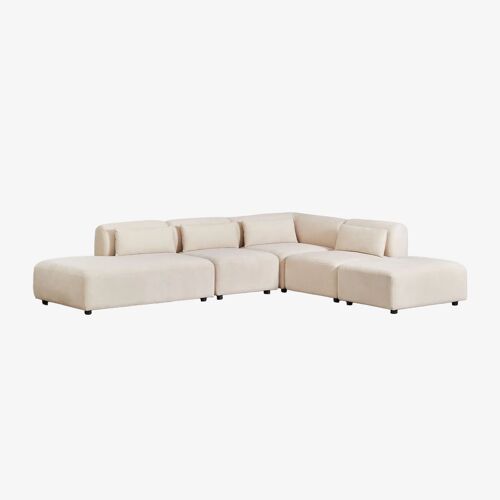 Canapé d'angle modulable 4 pièces avec méridienne gauche et pouf Fogler