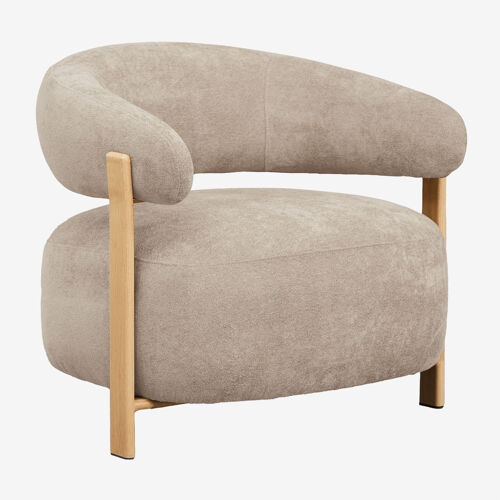 Fauteuil en tissu chenille et fer Jolie Marron Bois Naturel