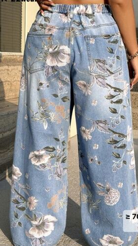 Jeans Buggy Décontractés, Imprimé Floral T 44