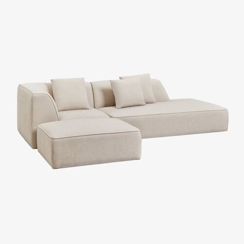 Canapé d'angle modulable Cardea 2 pièces avec méridienne droite et pouf rembourré