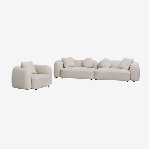Ensemble de salon avec canapé modulaire 2 pièces et fauteuil en chenille Coco