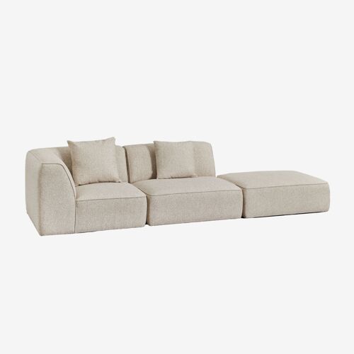 Canapé d'angle modulable Cardea 2 pièces avec pouf rembourré