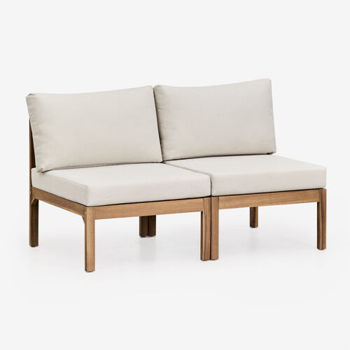 Canapé modulaire 2 pièces en bois d'acacia Branson Blanc Gardenia - Marron Acacia