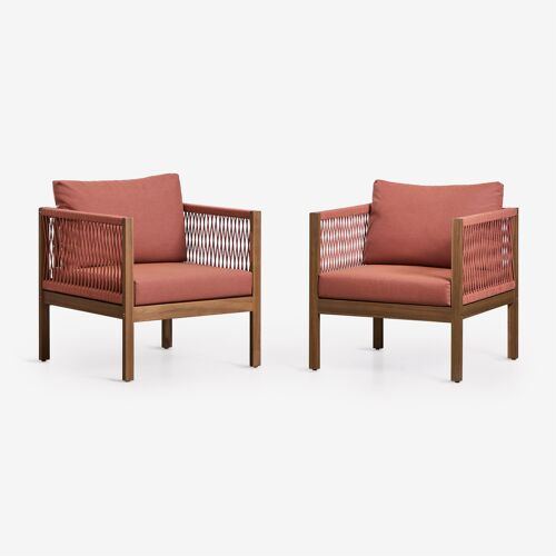 Pack de 2 fauteuils avec accoudoirs en bois d'acacia Branson Terracotta - Brun Acacia