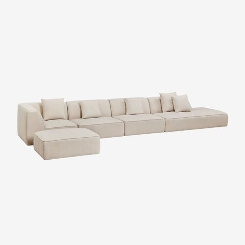 Canapé d'angle modulaire 4 pièces avec méridienne droite et pouf rembourré Cardea