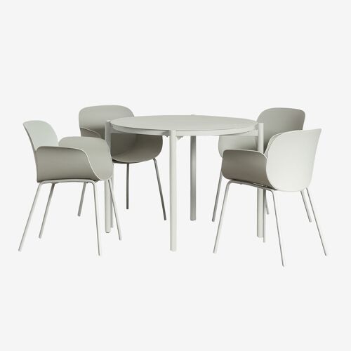 Set De Table Ronde Ø110 Cm En Aluminium Elton Et 4 Chaises De Jardin En Polypropylène Et Acier Lynette Vert Bambou