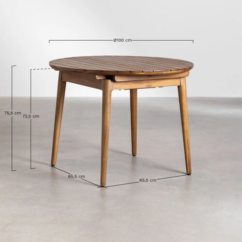 Table à manger extensible 100-135x100 cm en bois d'acacia Tenay Brun Acacia