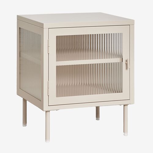 Pack de 2 tables de chevet rectangulaires 45x40 cm en acier et verre Paoline Beige Crème