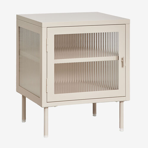 Pack de 2 tables de chevet rectangulaires 45x40 cm en acier et verre Paoline Beige Crème