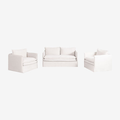 Ensemble de salon avec canapé 2 places et 2 fauteuils en lin et coton Grace