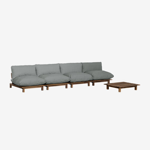 Ensemble de salon avec canapé inclinable modulable 4 pièces et table basse en bois d'acacia Brina Gris Anthracite