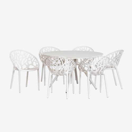 Set De Table Ronde Ø125 Cm En Aluminium Valerie Et 6 Chaises De Jardin Ores Blanc Gardenia