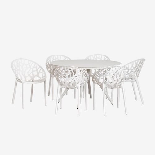 Set De Table Ronde Ø125 Cm En Aluminium Valerie Et 6 Chaises De Jardin Ores Blanc Gardenia