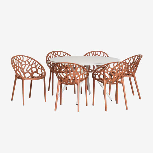 Set De Table Ronde Ø125 Cm En Aluminium Valerie Et 6 Chaises De Jardin Ores Rouille