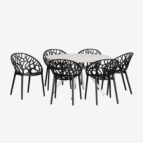Set De Table Ronde Ø125 Cm En Aluminium Valerie Et 6 Chaises De Jardin Ores Noir