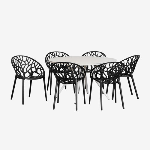 Set De Table Ronde Ø125 Cm En Aluminium Valerie Et 6 Chaises De Jardin Ores Noir