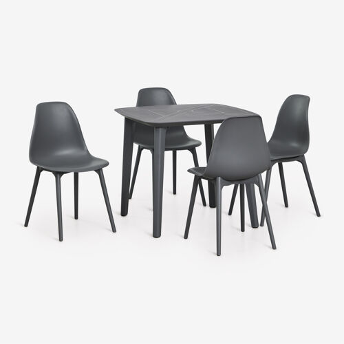 Set De Table Carrée 85x85 Cm Et 4 Chaises De Jardin En Polypropylène Scand Gris Graphite
