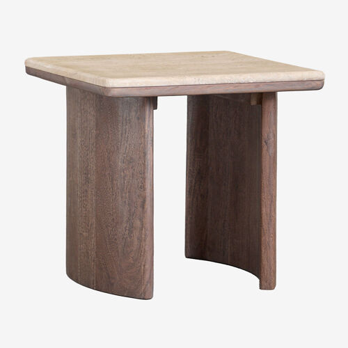 Table d'appoint Casilda en travertin et bois d'acacia Travertine 40 x 40 x 40 cm