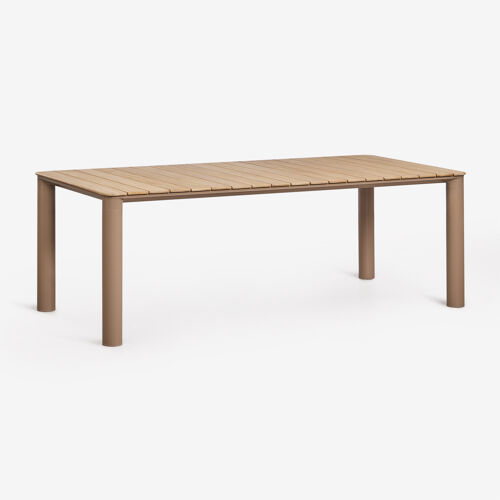 Table De Jardin Rectangulaire En Aluminium Et Bois De Teck Sirka Moka Brown 220 X 100 Cm