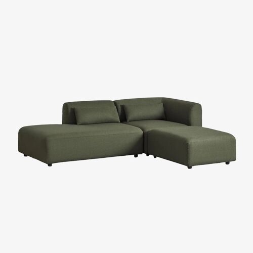 Canapé d'angle modulable 2 pièces avec méridienne gauche et pouf Fogler