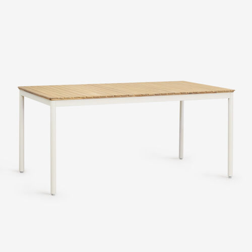 Table à manger rectangulaire 160x90 cm en acier et bois d'acacia Artus Blanc Gardenia