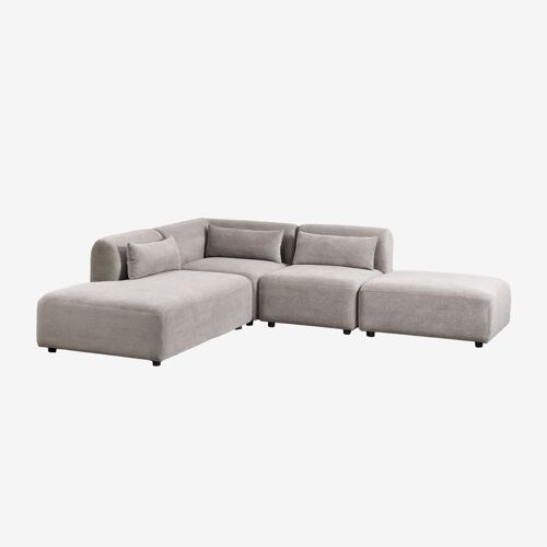 Canapé d'angle modulable 3 pièces avec méridienne gauche et pouf Fogler