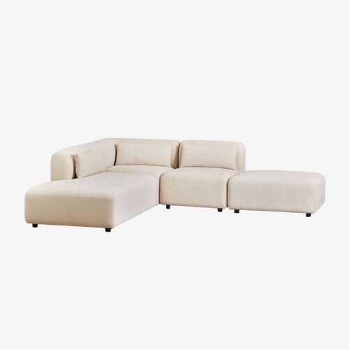Canapé d'angle modulable 3 pièces avec méridienne gauche et pouf Fogler
