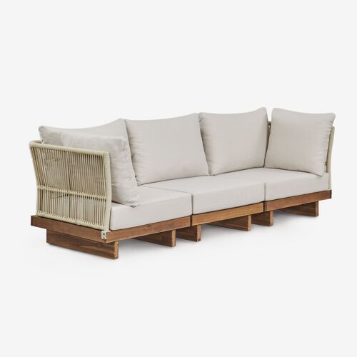 Canapé modulable Dailin 3 pièces avec 2 fauteuils d'angle en bois d'acacia Brun Acacia